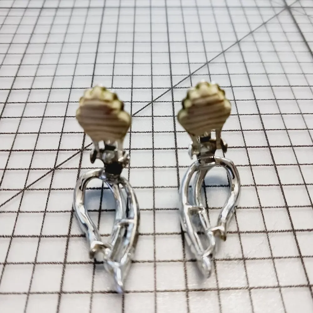 Earrings Clip VTG Sarah Coventry Pat Pend Silver Tone Leaf Leaves Mid Century